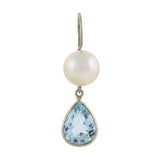 Vintage 14kt Teardrop Aquamarine + 8mm Pearl Earrings