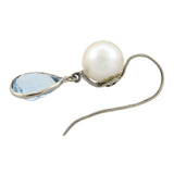 Vintage 14kt Teardrop Aquamarine + 8mm Pearl Earrings
