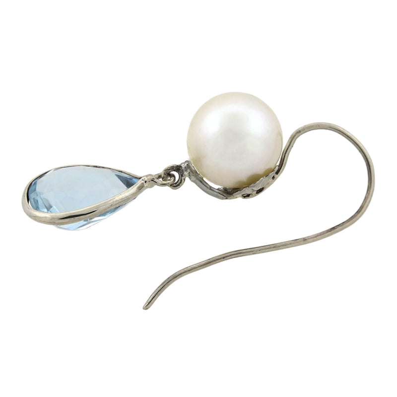 Vintage 14kt Teardrop Aquamarine + 8mm Pearl Earrings