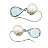 Vintage 14kt Teardrop Aquamarine + 8mm Pearl Earrings