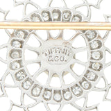 TIFFANY & CO. Edwardian Platinum, Diamond + Pearl Filigree Circle Pin