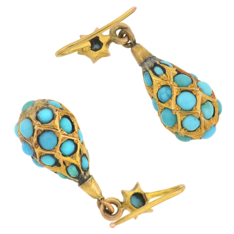 Victorian 15kt Persian Turquoise Teardrop Earrings