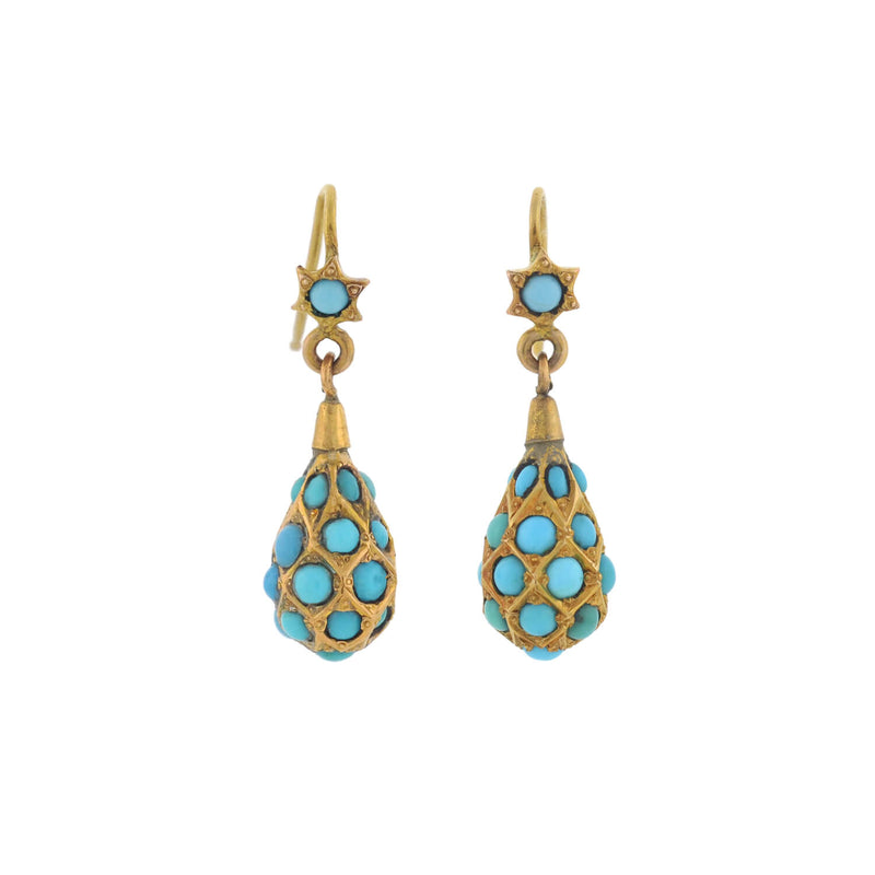 Victorian 15kt Persian Turquoise Teardrop Earrings