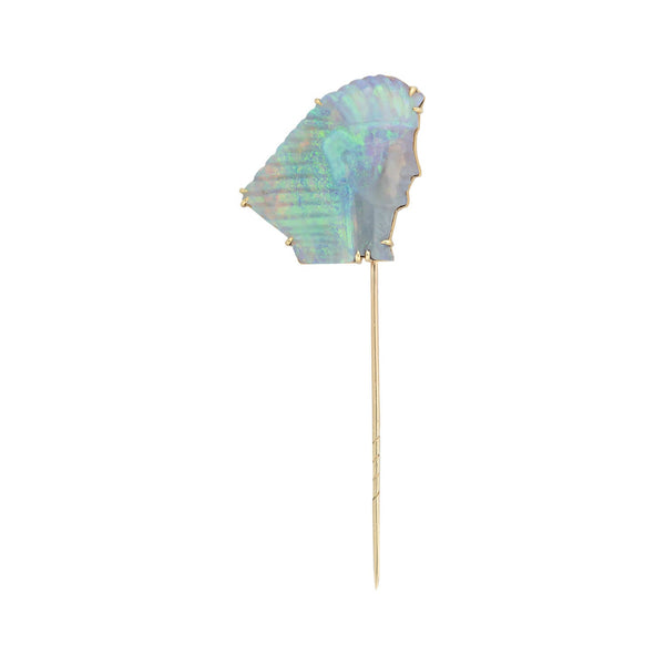 Edwardian 18kt + Carved Opal Pharaoh Stick Pin