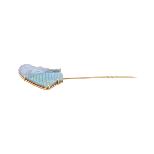Edwardian 18kt + Carved Opal Pharaoh Stick Pin