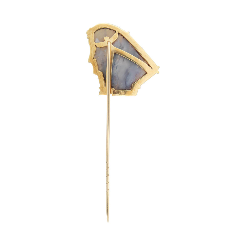 Edwardian 18kt + Carved Opal Pharaoh Stick Pin
