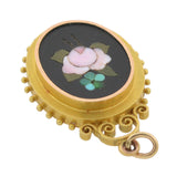Victorian 14kt Pietra Dura Floral Pendant