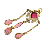 Art Nouveau 14kt Tourmaline & Diamond Lavalier Pendant