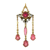 Art Nouveau 14kt Tourmaline & Diamond Lavalier Pendant