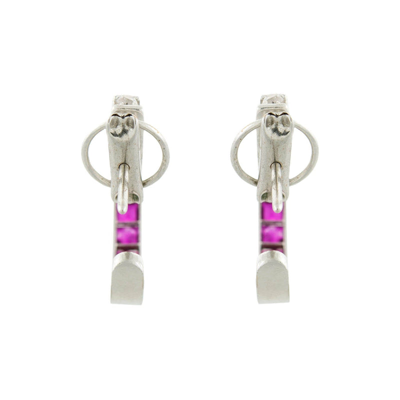Art Deco 18k Diamond + Ruby Conversion Hoop Earrings