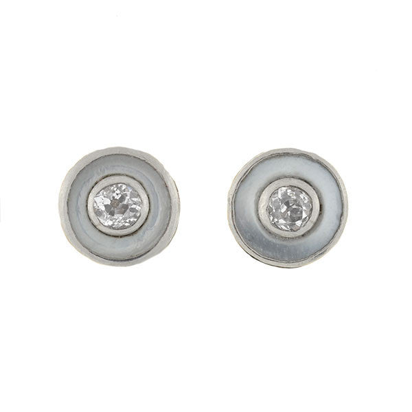 Late Victorian Platinum & 14kt Diamond & Mother of Pearl Studs