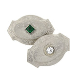 Edwardian 14kt Diamond Synthetic Emerald Cufflinks