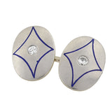Art Deco 14kt & Platinum Enamel & Diamond Cufflinks