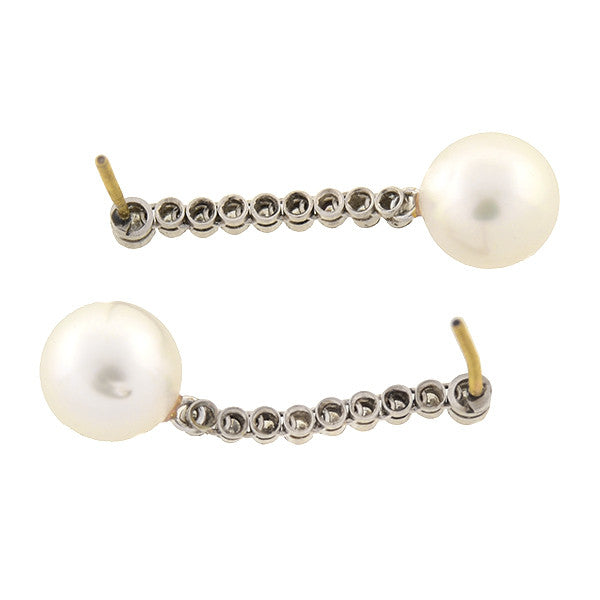 Art Deco Platinum 14kt South Sea Pearl & Diamond Earrings