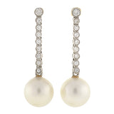 Art Deco Platinum 14kt South Sea Pearl & Diamond Earrings