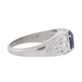 Late Art Deco Platinum Sapphire & Diamond Ring 1.69ct center