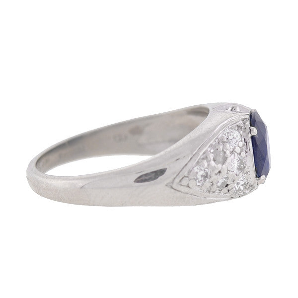 Late Art Deco Platinum Sapphire & Diamond Ring 1.69ct center