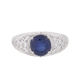 Late Art Deco Platinum Sapphire & Diamond Ring 1.69ct center
