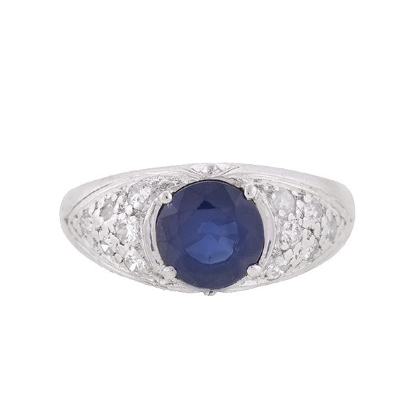 Late Art Deco Platinum Sapphire & Diamond Ring 1.69ct center