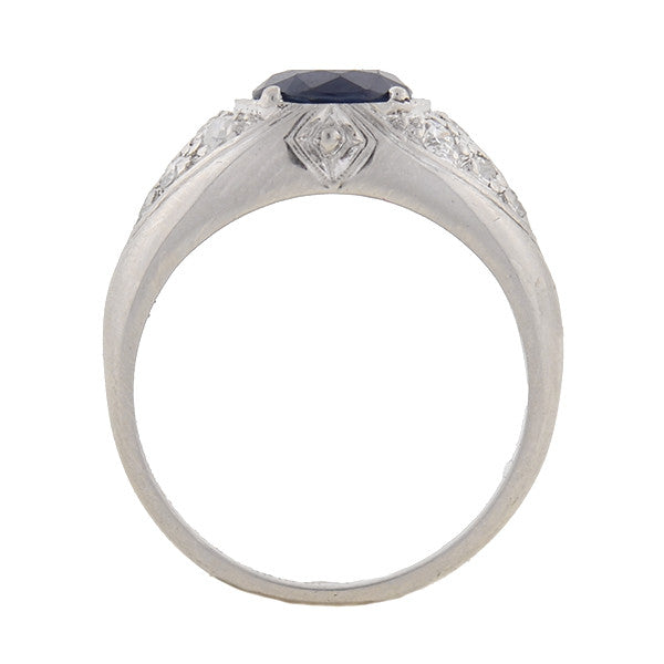 Late Art Deco Platinum Sapphire & Diamond Ring 1.69ct center