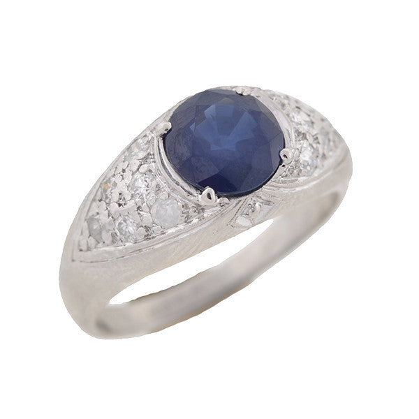 Late Art Deco Platinum Sapphire & Diamond Ring 1.69ct center