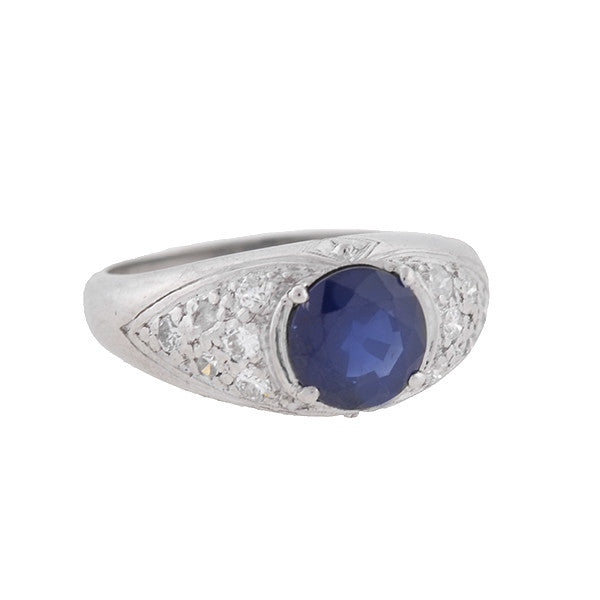 Late Art Deco Platinum Sapphire & Diamond Ring 1.69ct center