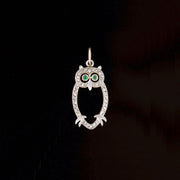 Late Art Deco Platinum Diamond + Emerald Owl Charm *CONVERTED TO PENDANT NECKLACE