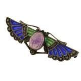 Art Deco Sterling Plique-a-jour Amethyst Scarab Pin