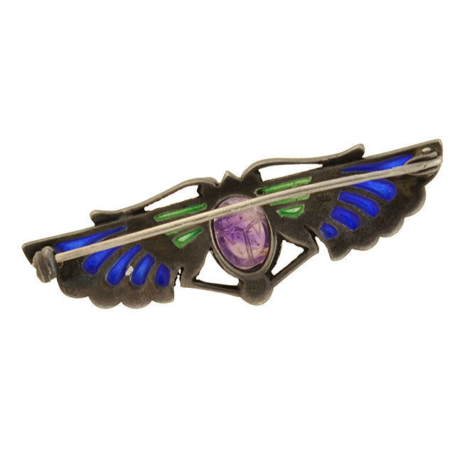 Art Deco Sterling Plique-a-jour Amethyst Scarab Pin