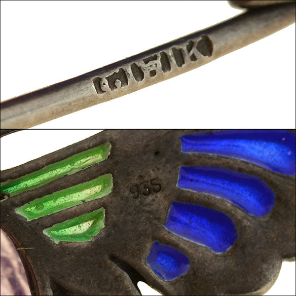 Art Deco Sterling Plique-a-jour Amethyst Scarab Pin