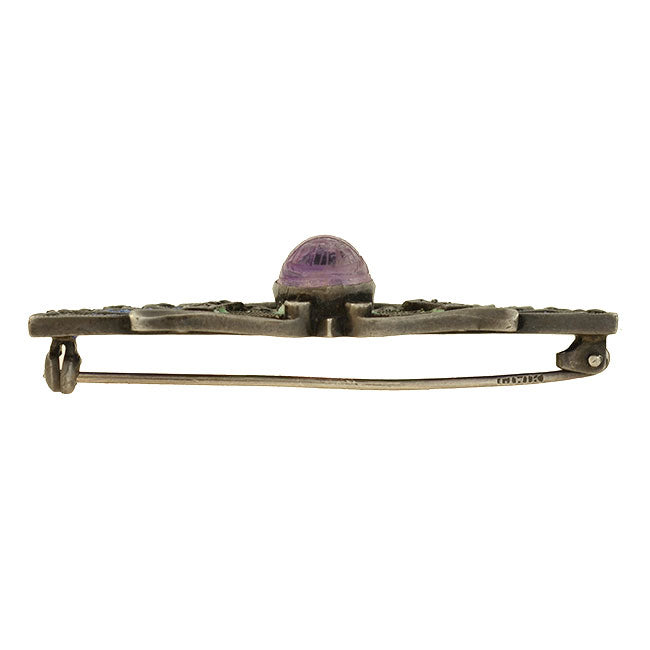 Art Deco Sterling Plique-a-jour Amethyst Scarab Pin