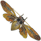 Art Nouveau Large 14kt/Sterling Plique-a-jour + Diamond Moveable Winged Insect Pin