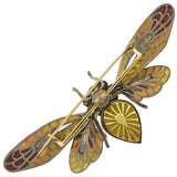 Art Nouveau Large 14kt/Sterling Plique-a-jour + Diamond Moveable Winged Insect Pin
