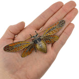 Art Nouveau Large 14kt/Sterling Plique-a-jour + Diamond Moveable Winged Insect Pin