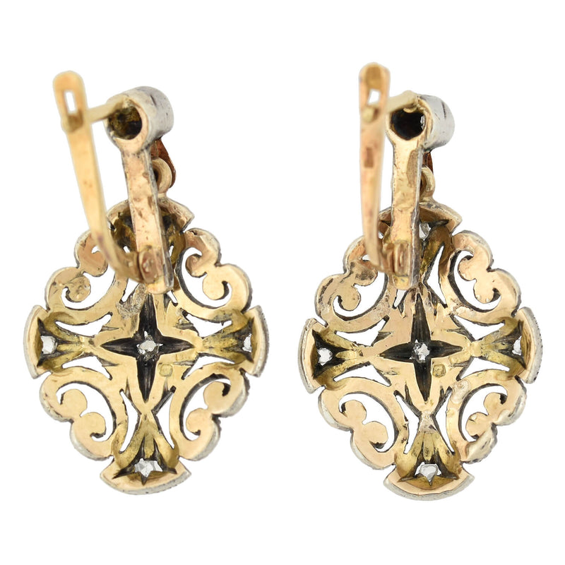 Art Deco 18kt/Silver Diamond Dangle Earrings