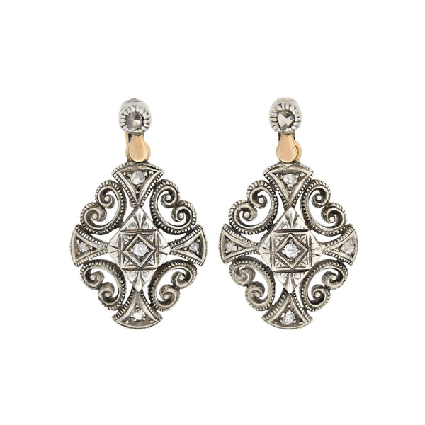 Art Deco 18kt/Silver Diamond Dangle Earrings