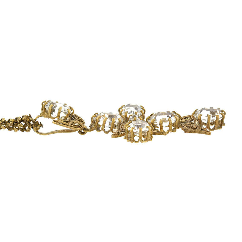 Art Deco Brass + Glass Large Cross Pendant Necklace