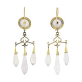Victorian 15kt Carved Chalcedony + Turquoise Girandole Earrings