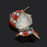 Victorian French 18kt Enamel Diamond & Moonstone "Fred Archer" Jockey Pin