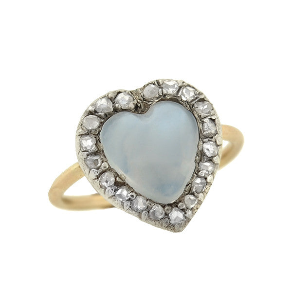 Art Nouveau 14k/Silver Moonstone & Diamond Heart Ring