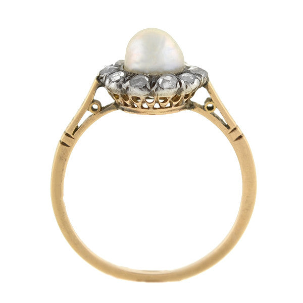 Victorian 18kt/Silver Pearl & Rose Cut Diamond Cluster Ring