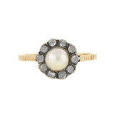 Victorian 18kt/Silver Pearl & Rose Cut Diamond Cluster Ring