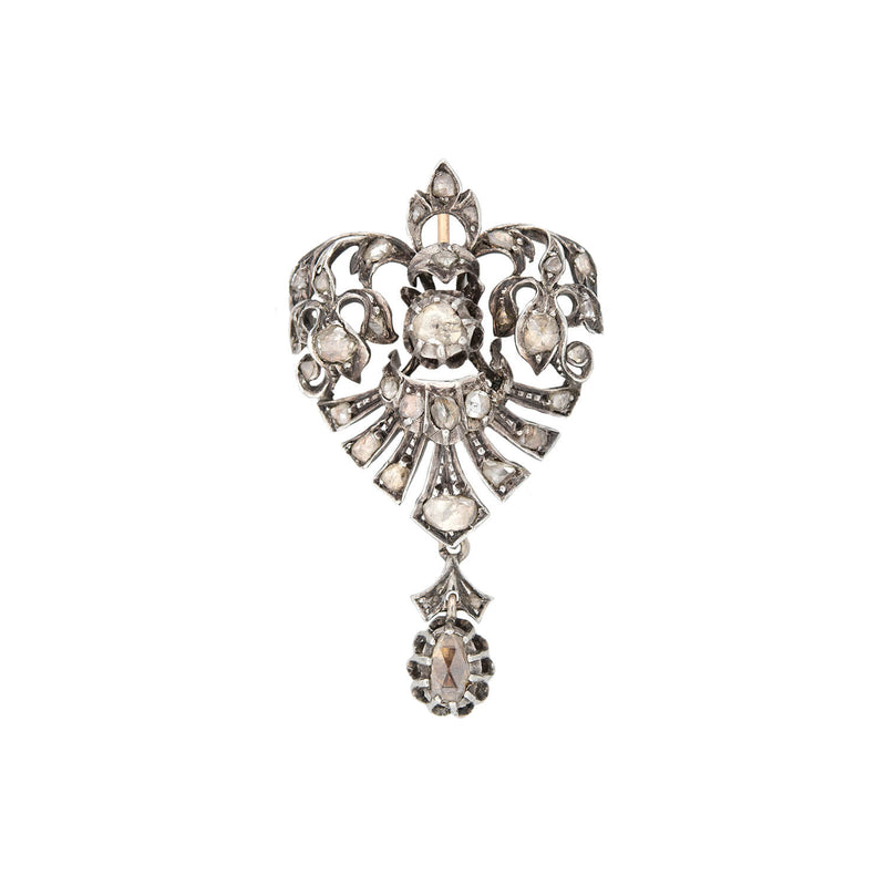 Victorian 14kt/Sterling Rose Cut Diamond Heart Pendant 1ctw