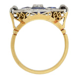 Art Deco 18kt Two-Tone Diamond + Sapphire Ring