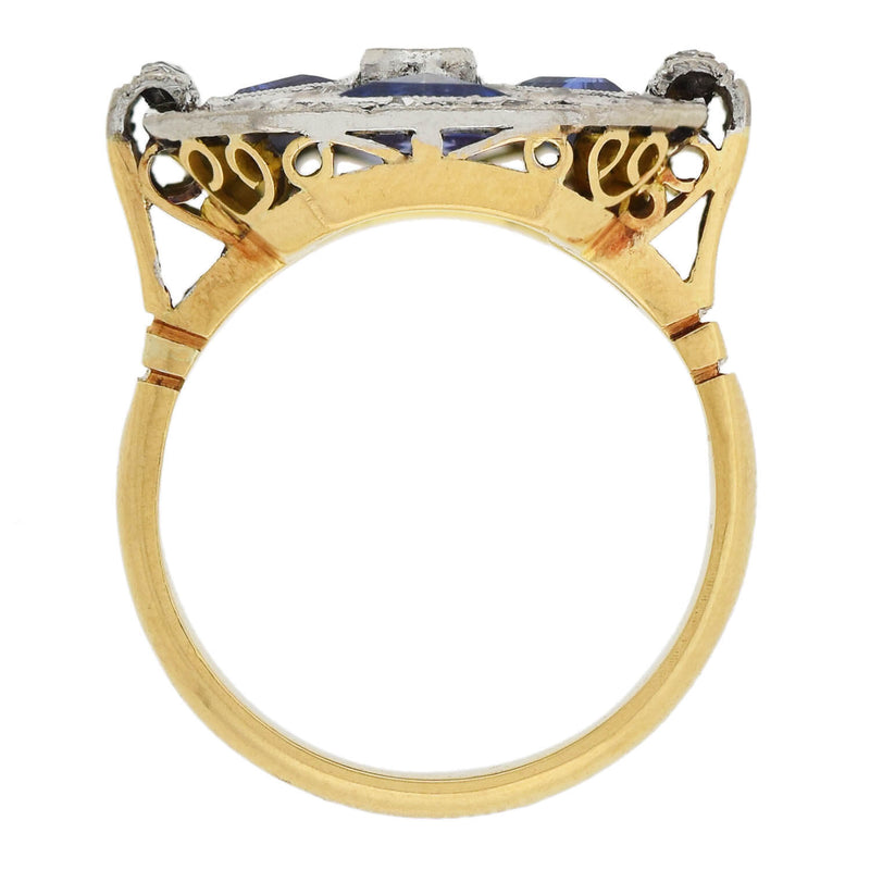 Art Deco 18kt Two-Tone Diamond + Sapphire Ring
