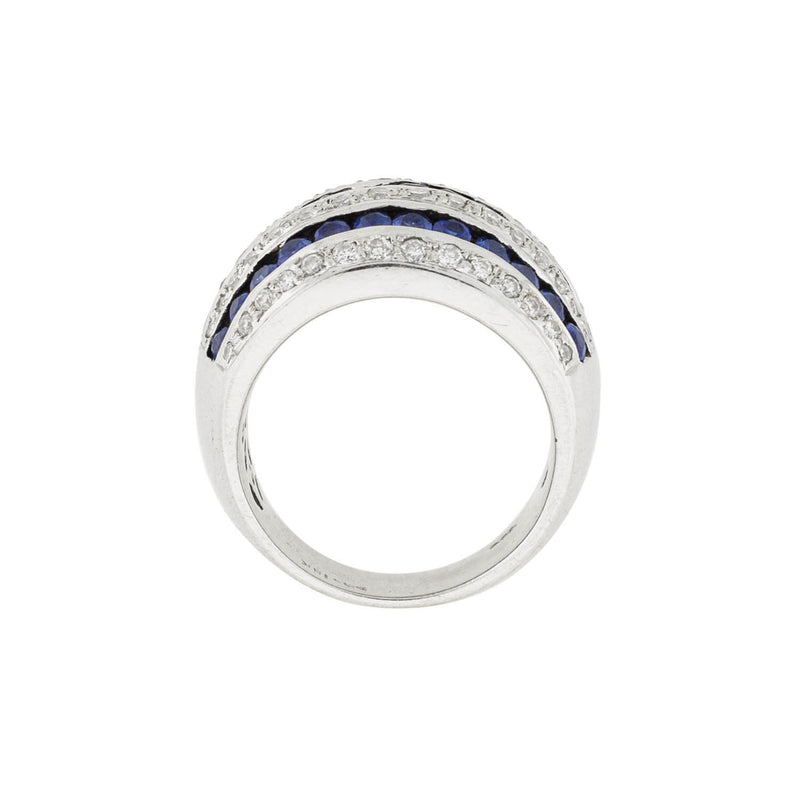 Estate 18kt Diamond + Sapphire Striped Dome Ring