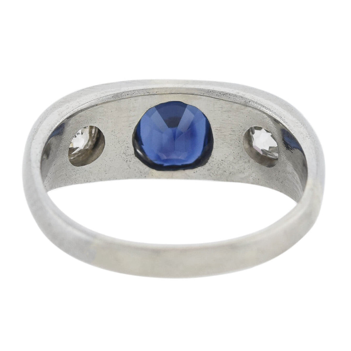 Edwardian Platinum 1.35ct Sapphire & Mine Cut Diamond Gypsy Ring