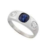 Edwardian Platinum 1ct Sapphire + Diamond 3-Stone Ring