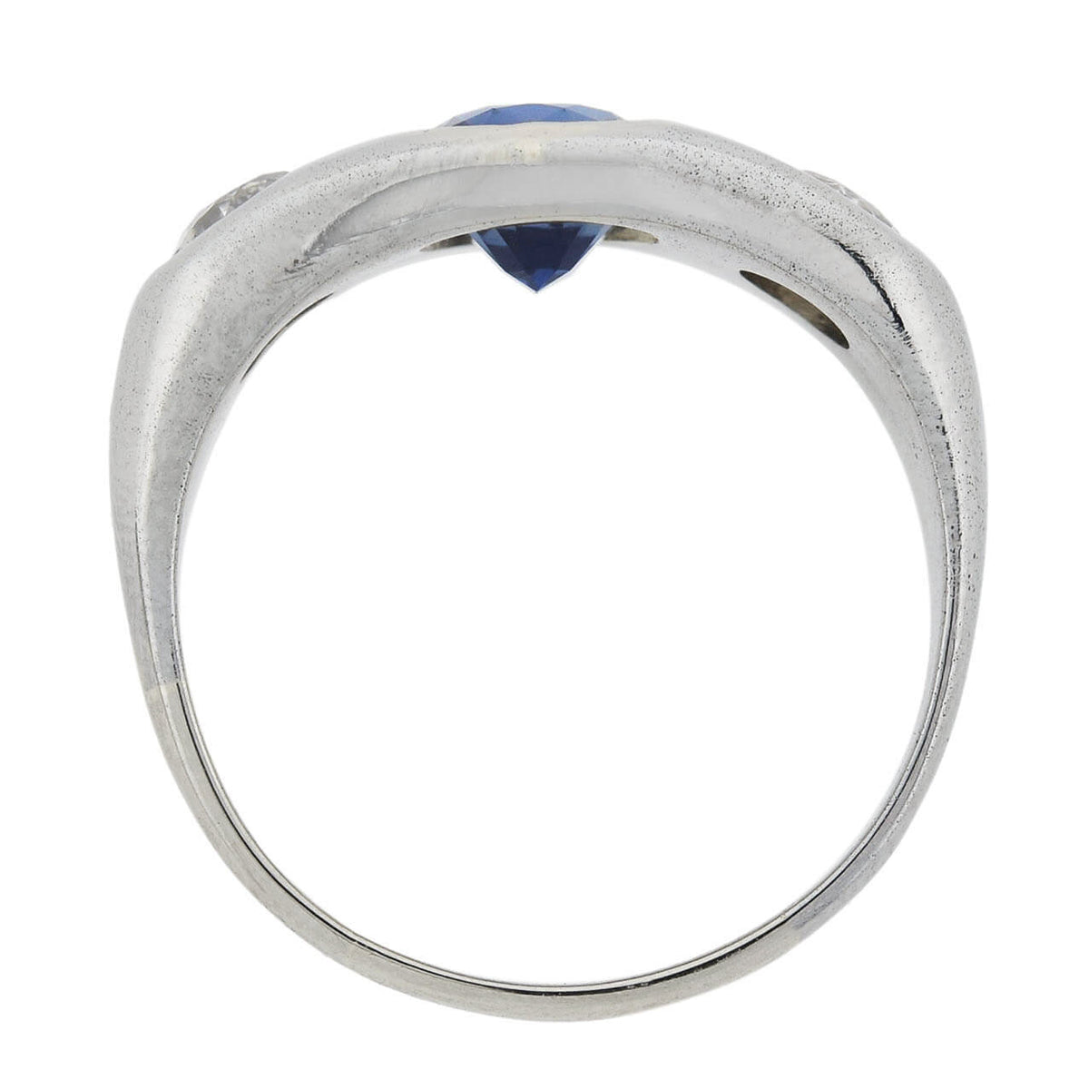 Edwardian Platinum 1.35ct Sapphire & Mine Cut Diamond Gypsy Ring