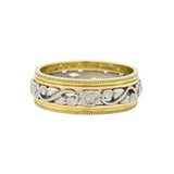 Retro 14kt Yellow + White Gold Mixed Metals Carved Floral Band